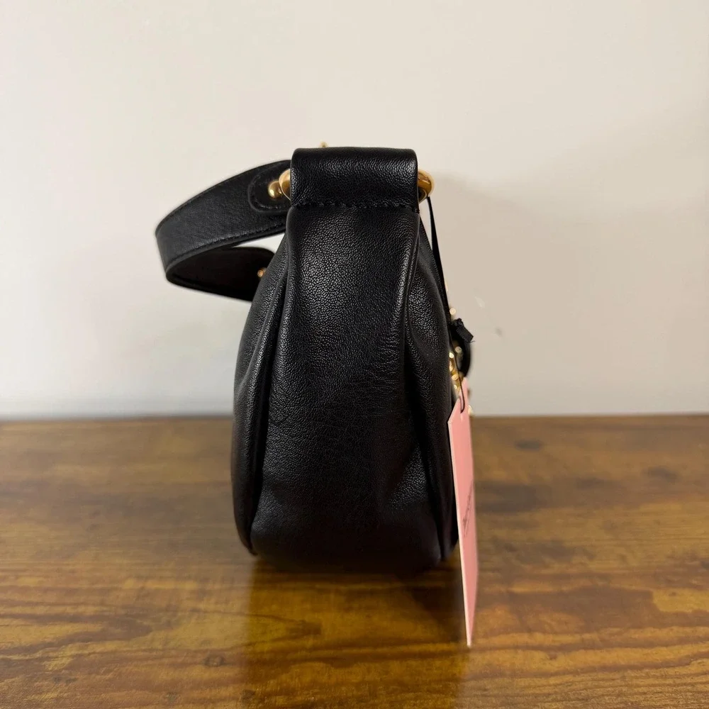 New Juicy Couture Rolling On Hobo Shoulder Handbag Black Gold Charms Cute